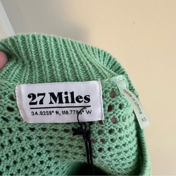 NWT 27 Miles Green Cotton Crochet Crewneck Sweater XS - Picture 14 of 14